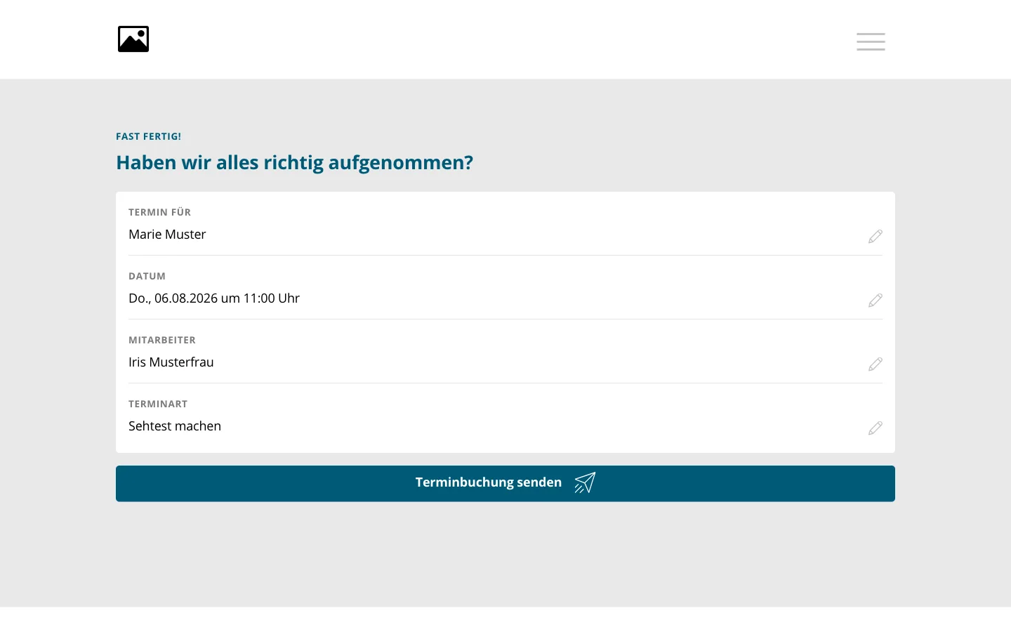 Kundenansicht der Zusammenfassung „Fast fertig!